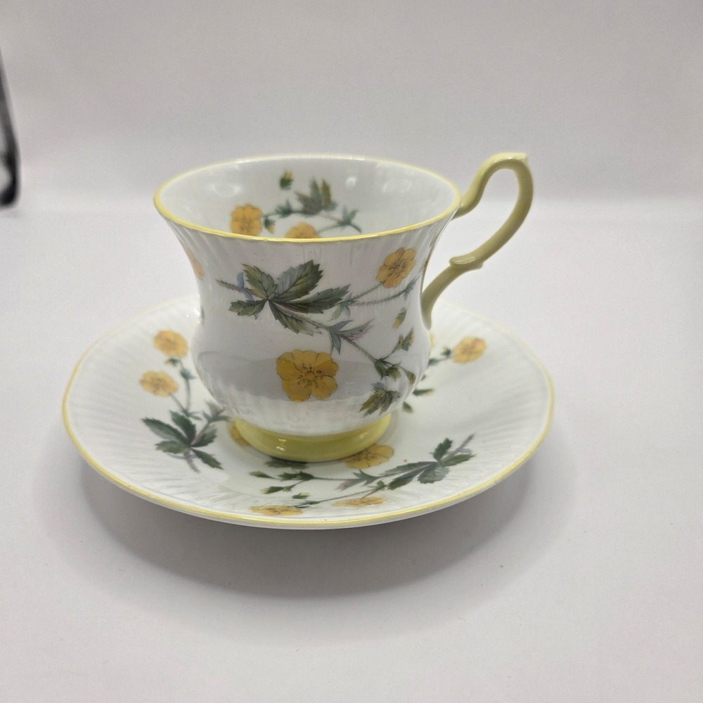 Queen's Staffordshire England Cup & Saucer Fine Bone China Yellow Flowers Design